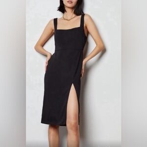 Babaton Black Square-Neck Midi Dress with Side Slit